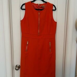 Tory Burch Orange Sleeveless Dress with Gold Zipper Detail